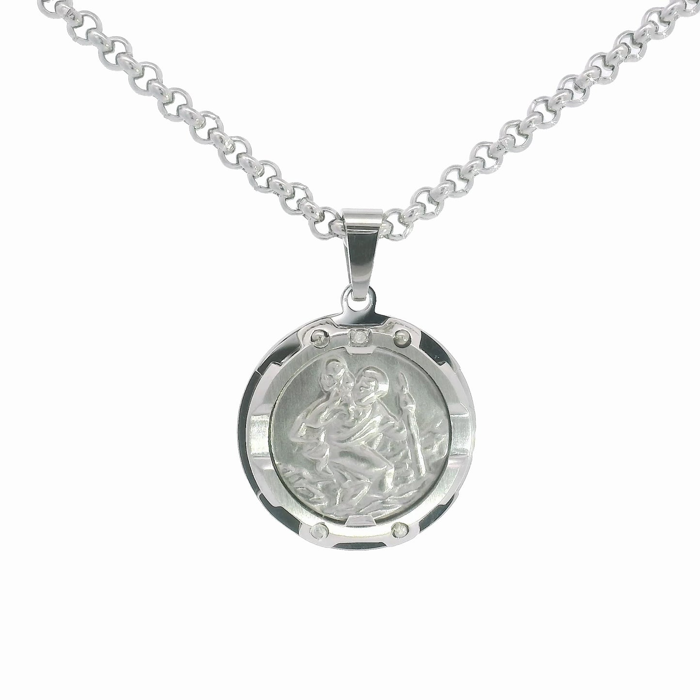 Stainless Steel & Diamond Saint Christopher Medal Necklace