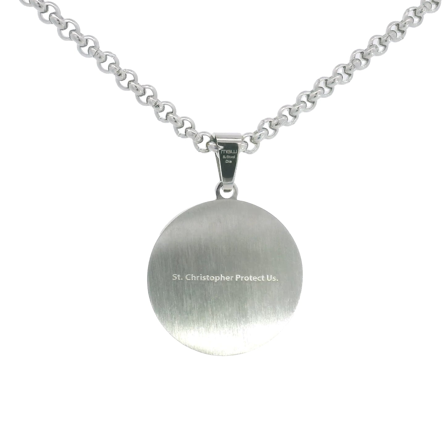 Stainless Steel & Diamond Saint Christopher Medal Necklace