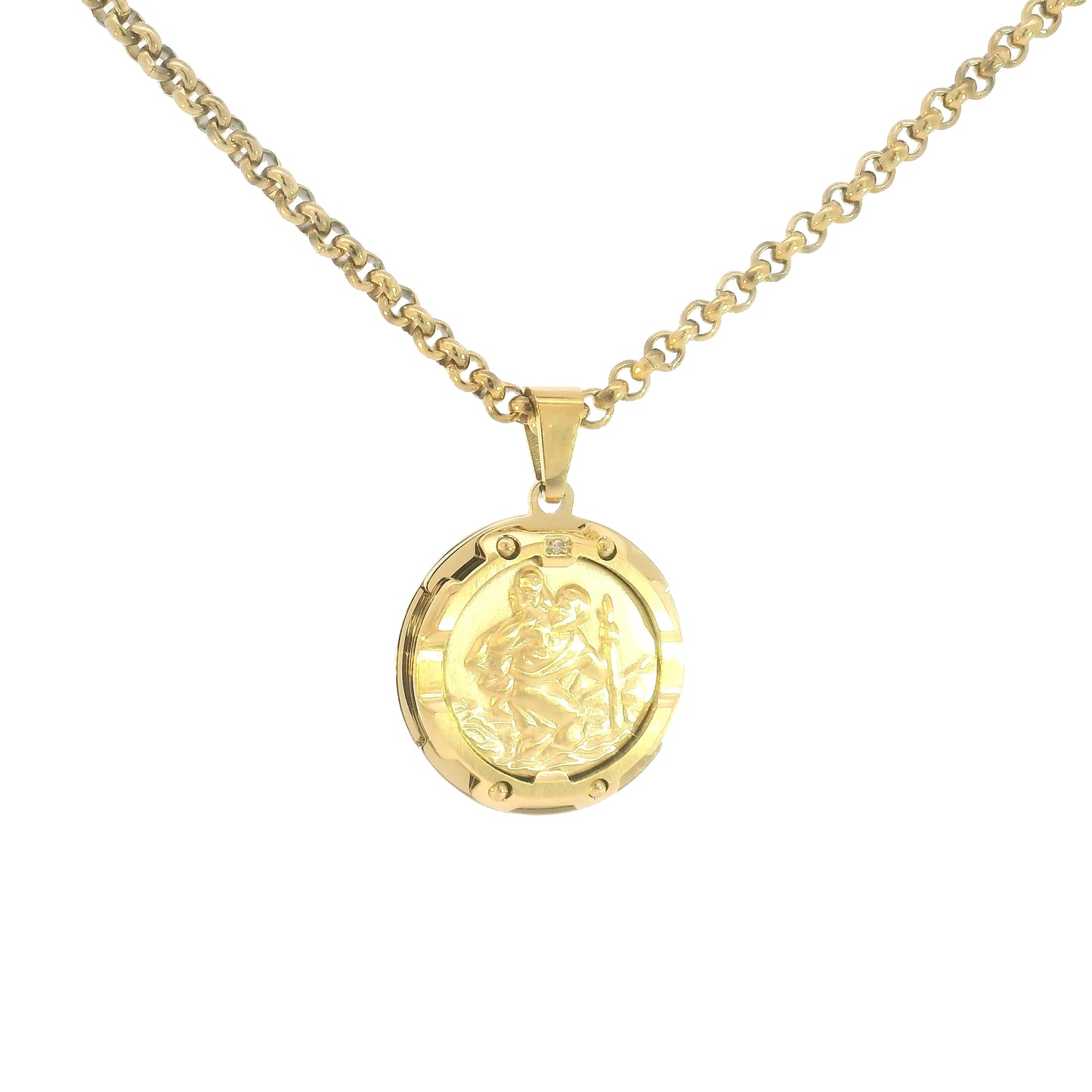 Stainless Steel & Diamond Saint Christopher Medal Necklace