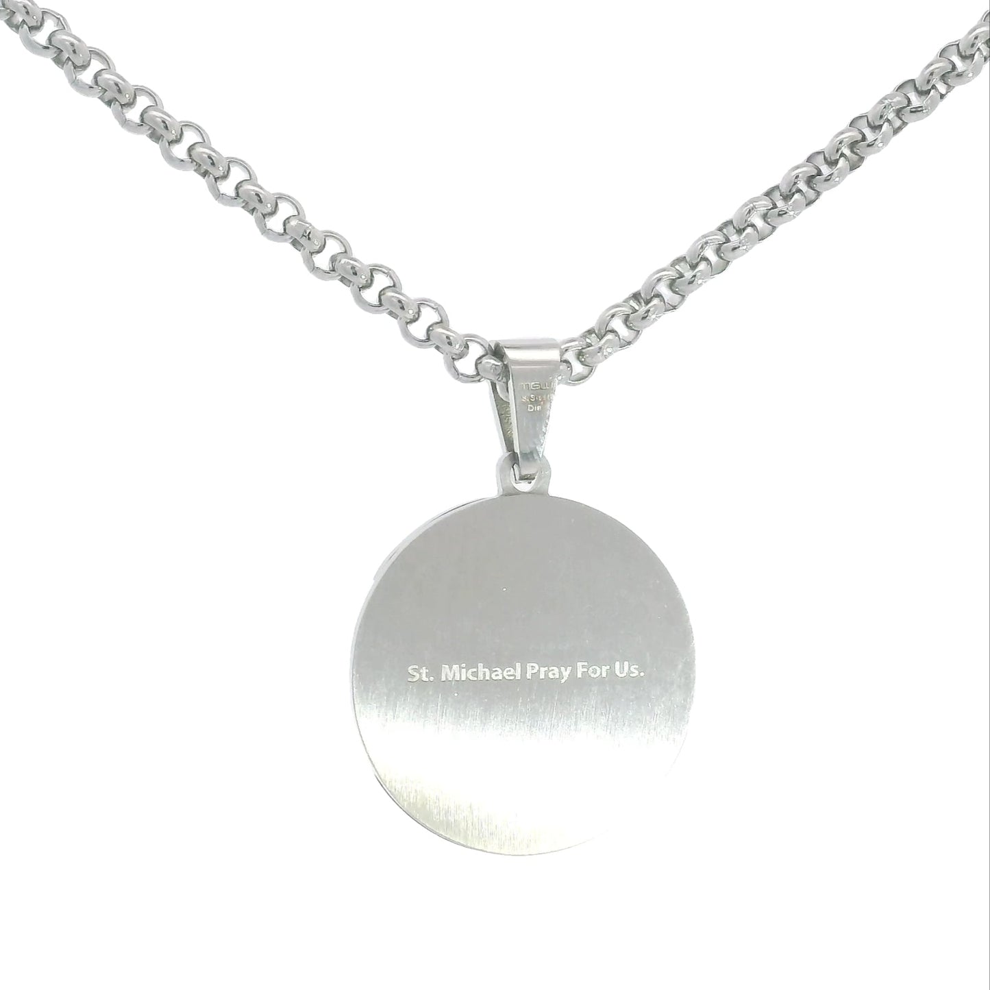 Stainless Steel & Diamond Saint Michael Medal Necklace