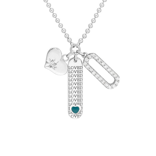 Sterling Silver Love Bar Mixed Charm Necklace