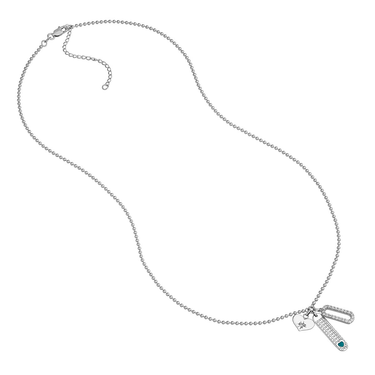 Sterling Silver Love Bar Mixed Charm Necklace