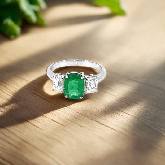 Emerald and Diamond Three-stone Ring