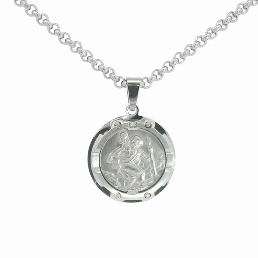 Stainless Steel & Diamond Saint Christopher Medal Necklace