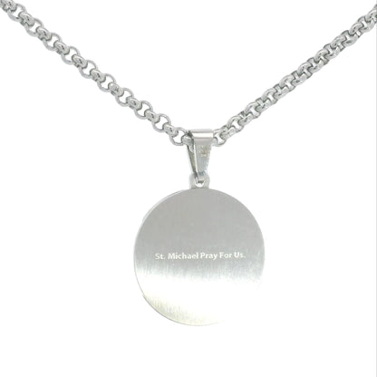 Stainless Steel & Diamond Saint Michael Medal Necklace