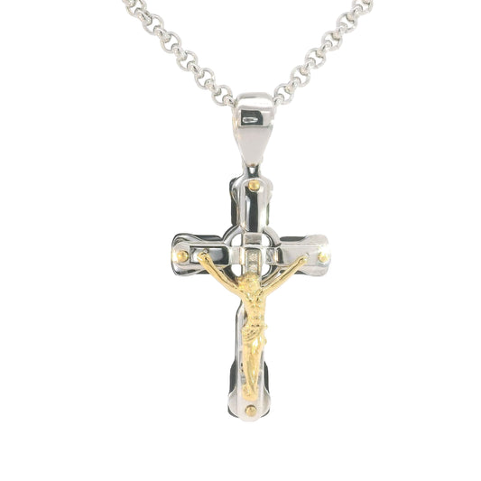 Stainless & Gold IP Crucifix Necklace