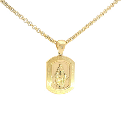 Gold IP Blessed Mother Mary Tag Necklace