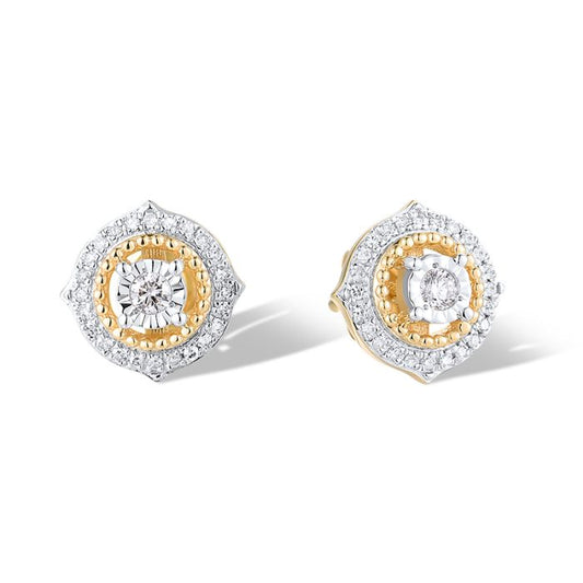 Two-tone Diamond Halo Studs