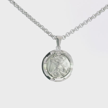 Stainless Steel & Diamond Saint Michael Medal Necklace